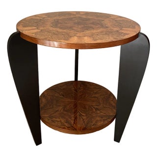 French Art Deco Two-Tiered Gueridon Table Amboyna Wood & Black Lacquer For Sale