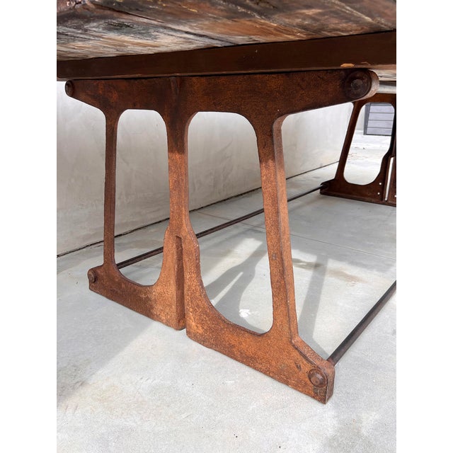 1940s Industrial Modern Dining Table Walnut, Iron, 1940's For Sale - Image 5 of 10