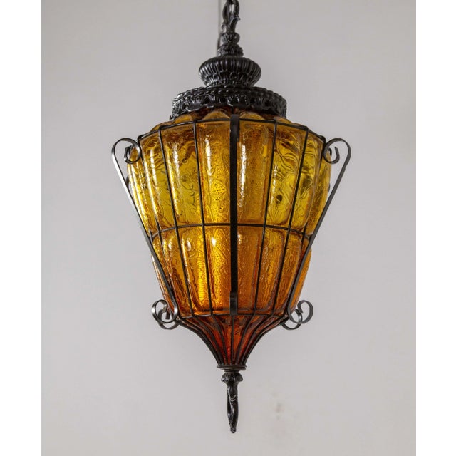 1960s Caged Amber Glass Lantern For Sale - Image 12 of 12
