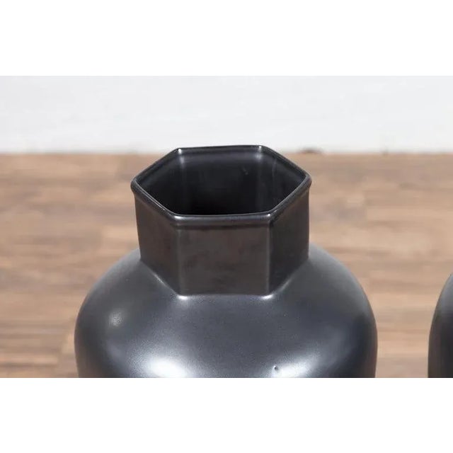 Pair of Cobalt Gray Ceramic Vases For Sale - Image 10 of 13