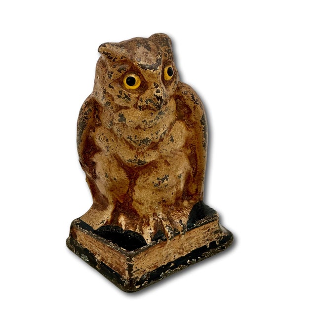 This Really is a Great Looking Antique American Cast Iron Figurative Doorstop. Subjects Depicts the "Wise Old Owl" Sitting...