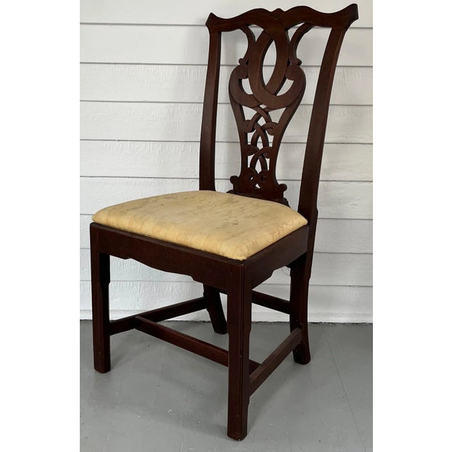 Antique 18th century American Chippendale carved ribbon back mahogany side chair. Intricate and layered back splat and...