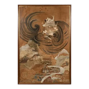 Framed Japanese Antique Embroidery Sennin Tapestry Meiji Period