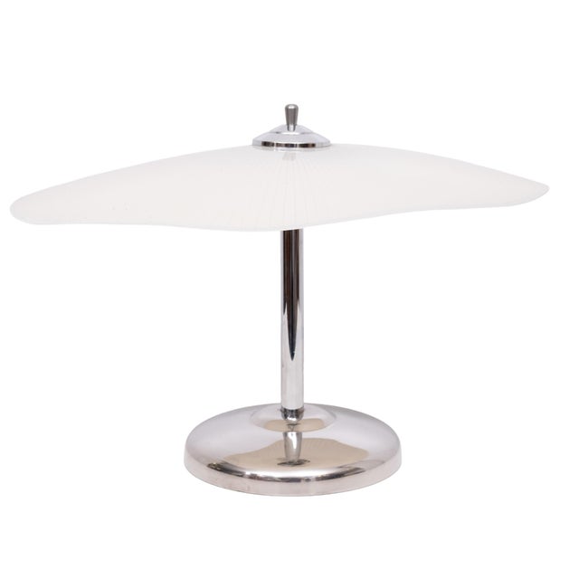 Art Deco German Chrome Table Lamp with Oval Glass Shade, 1980 For Sale - Image 4 of 11