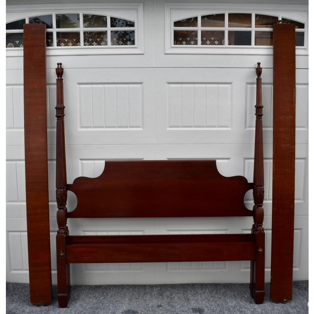 Full Carved Mahogany Bed Vintage Four Poster Frame Chippendale Style For Sale - Image 4 of 11