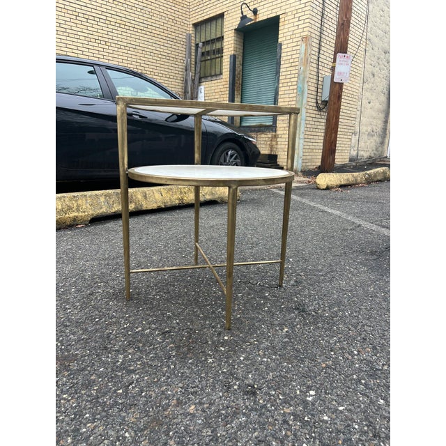 Modern Marble Top Two-Tier Accent Table With Brass Frame For Sale In Philadelphia - Image 6 of 6