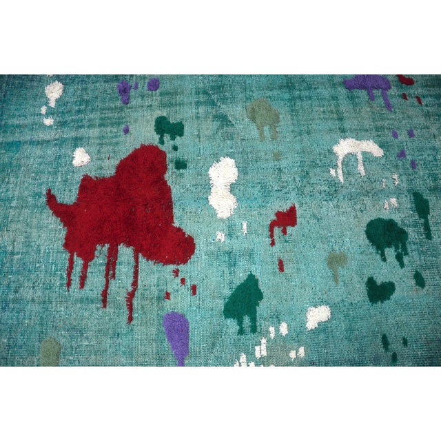 1960s Vintage Pompom Design Turkish Handmade Turquoise Rug For Sale - Image 5 of 11