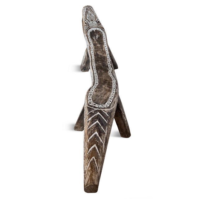 Tribal Wood Carved Crocodile Log Bench For Sale - Image 3 of 6