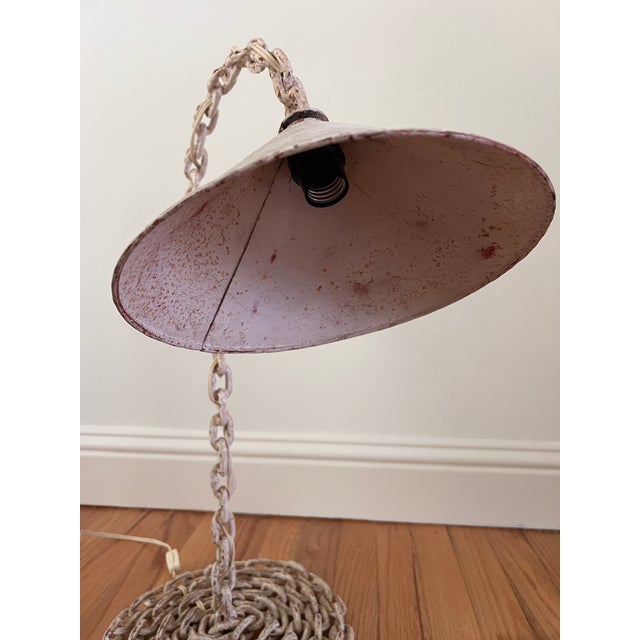Modern Vintage Brutalist Chain Link Table Lamp With Conical Shade For Sale - Image 3 of 5