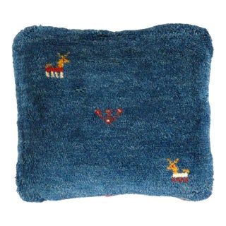 Pasargad DC Navy Blue Hand Knotted Persian Gabbeh Pillow For Sale