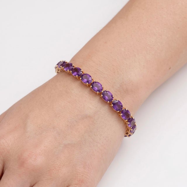 Natural Amethyst Tennis Bracelet | 18k Gold Plated Purple Gemstone Bracelet | February Birthstone Bracelet For Sale - Image 4 of 4