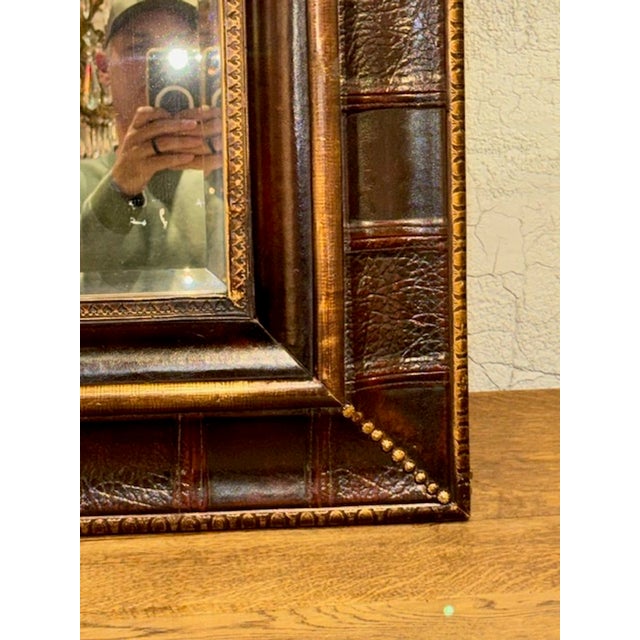Pair of Vintage English Leather Bound Mirror For Sale In Dallas - Image 6 of 7