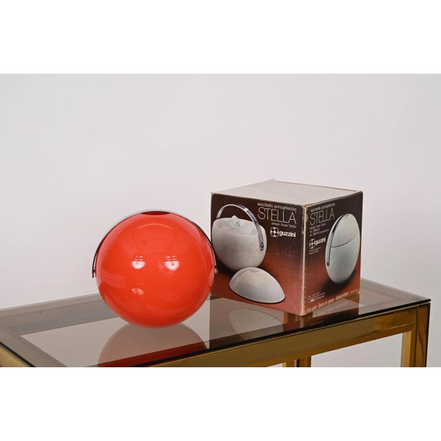1970s Mid-Century Italian Orange Plastic Ball-Shaped Ice Bucket from Guzzini, 1970s For Sale - Image 5 of 18