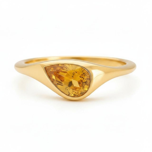 Pear Citrine East-West Ring. Citrine Solitaire Ring. Metal: 14k yellow gold Weight: 2.2 g, depends on size. Main stone:...
