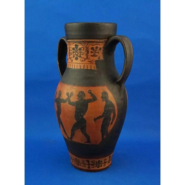 Large Greco-Roman Style Hand-Decorated Ceramic Terracotta 2-Handled Amphora Vase, 1975 For Sale - Image 6 of 18