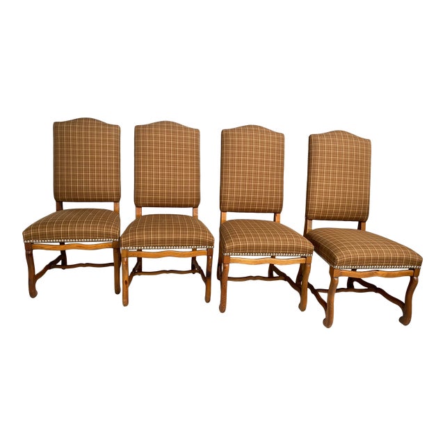 Ralph Lauren Tartan High Back Nailhead Studded Dining Chairs Set of 4