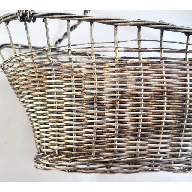 Vintage French Modern Woven Silver Plated Handled Wine Cradle Basket For Sale - Image 9 of 10