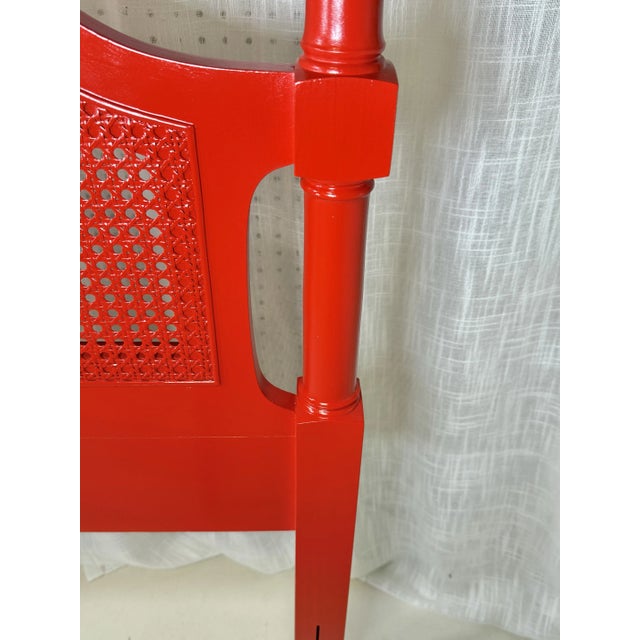 Wood Vintage Bali Hai Faux Bamboo Cane Twin Headboard by Henry Link- Newly Painted Flirt Red by Behr For Sale - Image 7 of 11