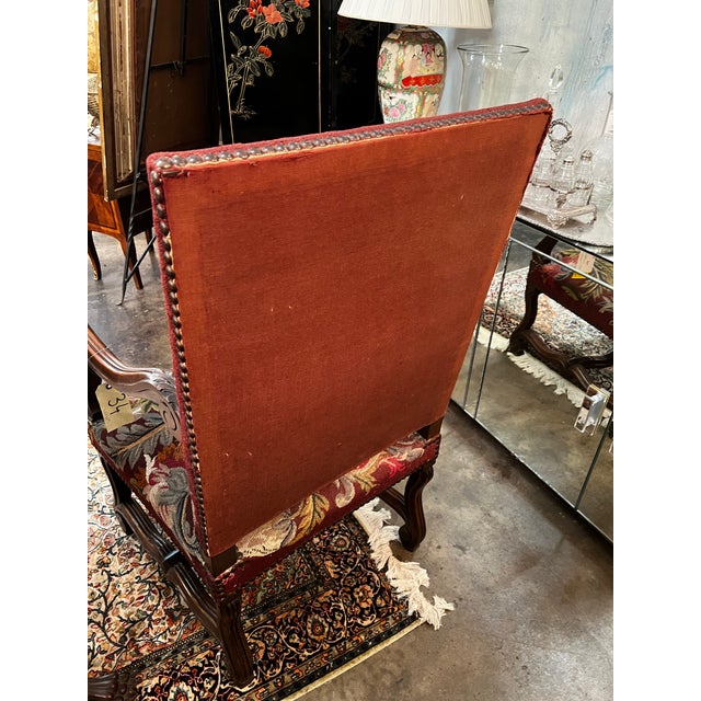 Wood Pair of 19th Century French Os De Mouton Walnut & Tapestry Armchairs For Sale - Image 7 of 10