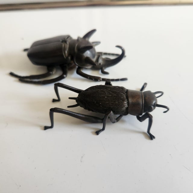 Metal Articulated Bronze Stag Beetle and Cricket Figures For Sale - Image 7 of 10