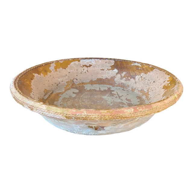 Vintage Oversized French Hand Thrown Mustard Brown Glazed Stoneware Terracotta Bowl For Sale