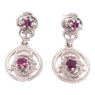 14 Karat White Gold Ruby Drop Dangle Earrings For Sale