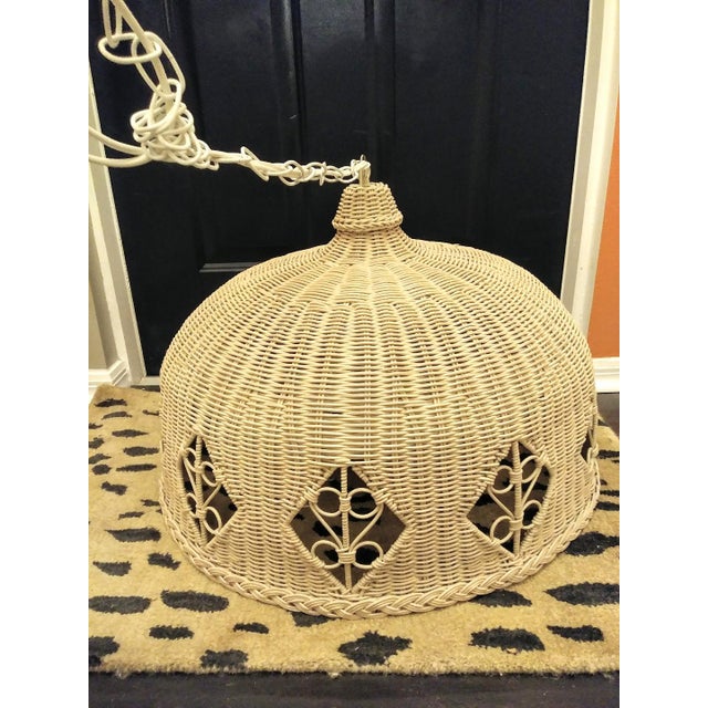 Vintage Massive Wicker Off White Weaved Palm Beach Regency Chandelier