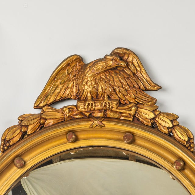 Large Antique Federal Eagle Convex Mirror Giltwood Bullseye Butler Mirror Circa 1920s For Sale - Image 4 of 16