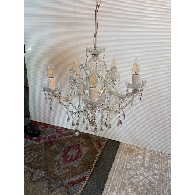 Traditional Crystal and Glass Five-Light Chandelier For Sale - Image 4 of 12