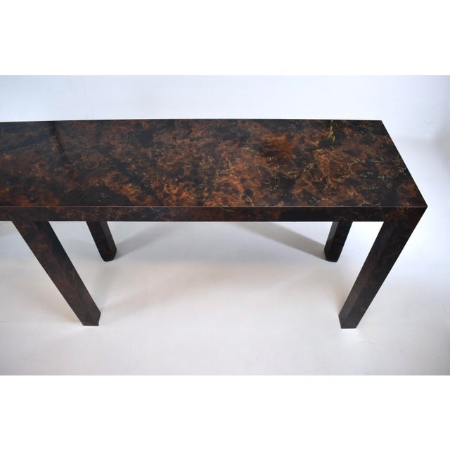 Milo Baughman Parsons Burl Tortoise Console Table For Sale - Image 9 of 11