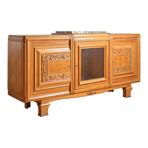 French Oak Art Deco Sideboard With Partial Marble Top