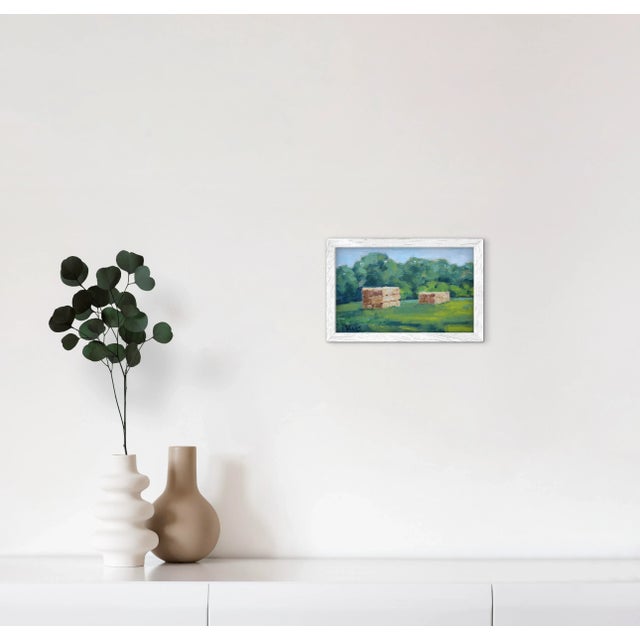 Contemporary Quiet Places & Journeys — Hay Bales Landscape (Original Oil Landscape) For Sale - Image 3 of 18