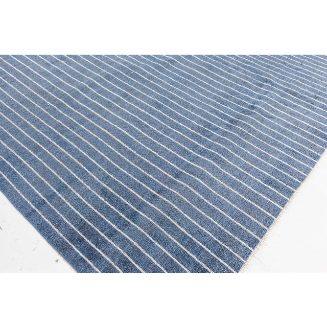 Contemporary Striped Blue and White Handmade Rug by Doris Leslie Blau For Sale In New York - Image 6 of 7