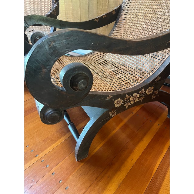 Wood (Pair) Vintage Indian Plantation Chairs - Handpainted For Sale - Image 7 of 7