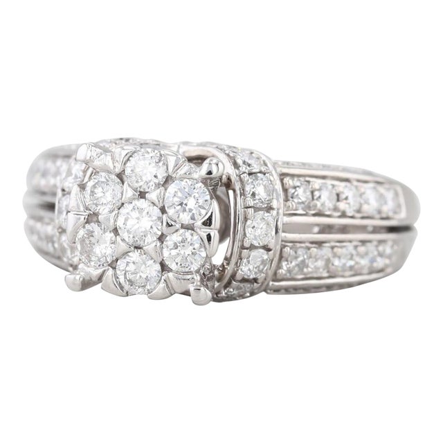 1.14ctw Diamond Cluster Engagement Ring 14k White Gold Size 7 Cathedral For Sale