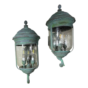 Pair of Vintage Solid Brass Wall Lanterns /Sconces 22”x10”x11”.5