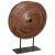 Antique Wagon Wheel on Metal Stand | Farmhouse Country Log Cabin Décor | Primitive Display |Rustic Distressed Solid Wood Wheel Sculpture For Sale In Houston - Image 6 of 6