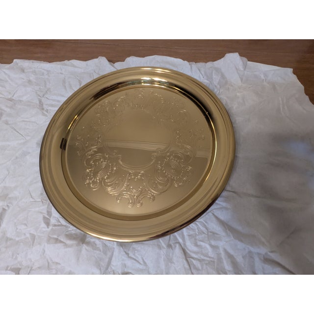Hollywood Regency Vintage New in Box Baldwin Brass "Benchmark" 12" Etched Polished Brass Tray For Sale - Image 3 of 8