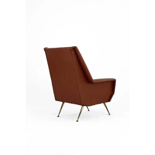 Mid-Century Modern Italian Faux Leather Armchair with Brass Legs, 1950s For Sale - Image 3 of 17