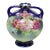 Vintage Victorian Blue Hand Painted Porcelain Floral Twin Handled Bulbous Vase For Sale