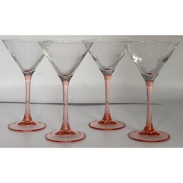Contemporary Vintage Made in France Blush Pink Martini Glasses - Set of 4 For Sale - Image 3 of 5