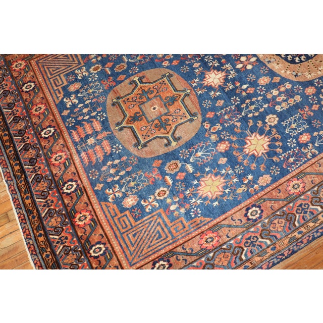Early 20th Century Zabihi Collection Samarkand Khotan Rich Blue Rug - 6'10" x 14' For Sale - Image 4 of 8
