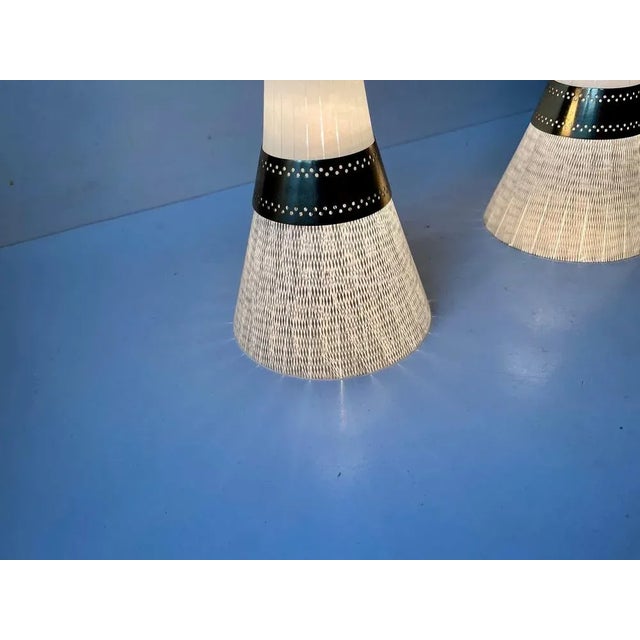 Stilnovo Mid-Century Modern Italian Glass and Brass Pendant Lights from Stilnovo, 1950s, Set of 2 For Sale - Image 4 of 12