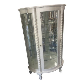 1940s White Vintage Curio Cabinet Bow Front For Sale
