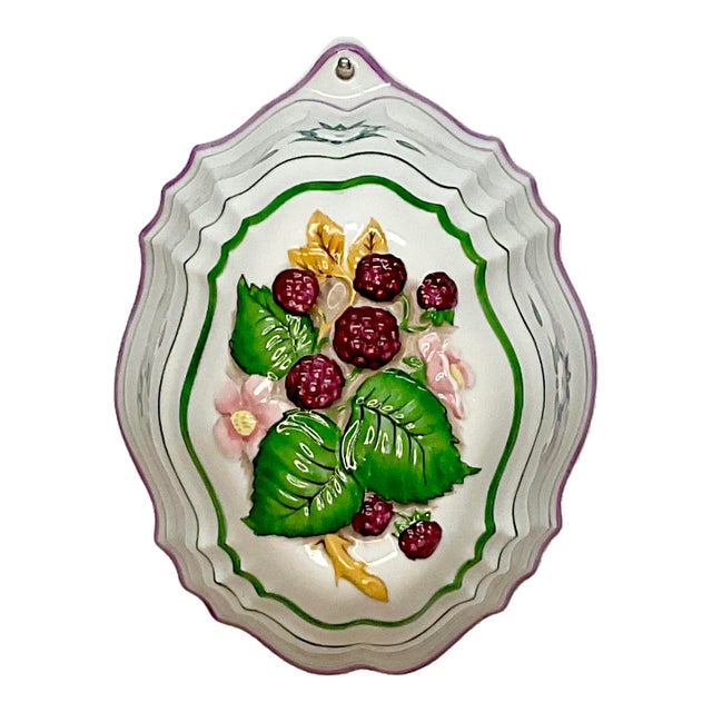 1986 Vintage French Country Le Cordon Blu Porcelain Mold Wall Decor With Raspberries. For Sale