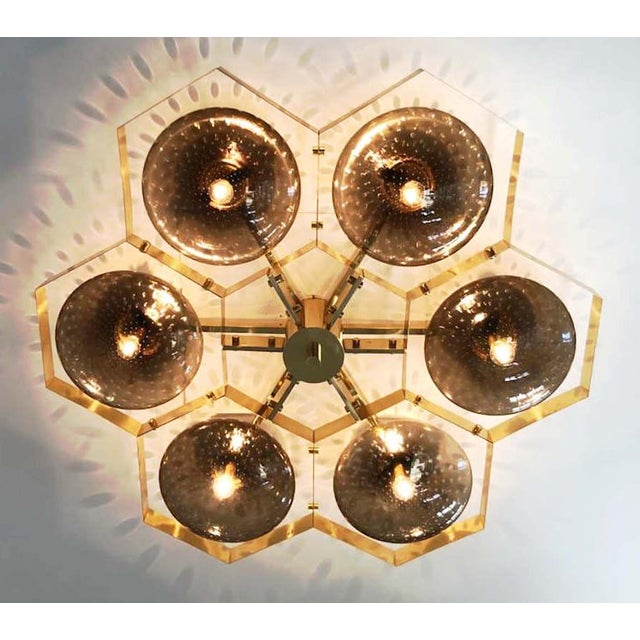 Italian 21st Century Hive Polished Brass Smoky Bubbles Murano Flush Mount by Fabio LTD For Sale - Image 3 of 9