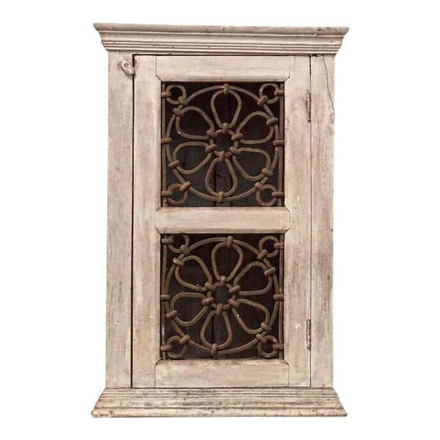 1940s Vintage Distressed Cabinet With Metal Scrollwork Door Chairish