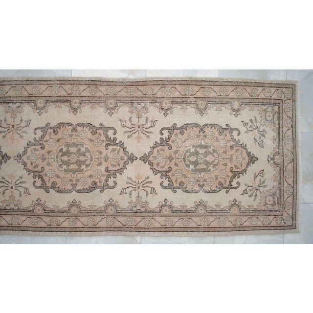 Hand-Knotted Earth Tones Turkish Runner Rug Faded Colors Low Pile Hallway Decor - 2'9″x 12'7″ For Sale - Image 9 of 10