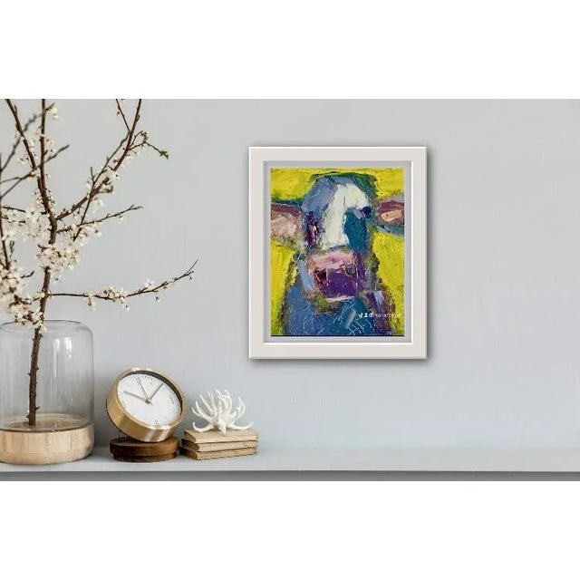 Contemporary Abstract Cow (Yellow and Purple) Oil Painting For Sale - Image 3 of 6