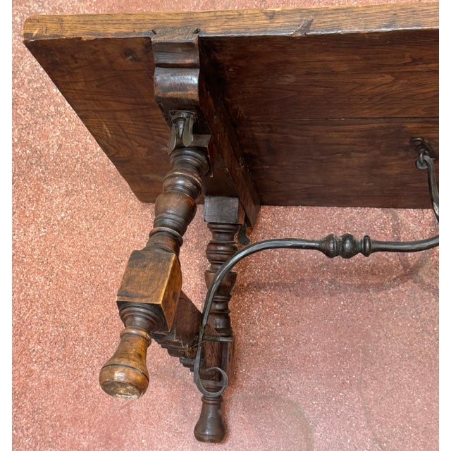 Spanish Castilian Refectory Style Walnut & Wrought Iron Coffee Table, Early 20th For Sale - Image 4 of 14